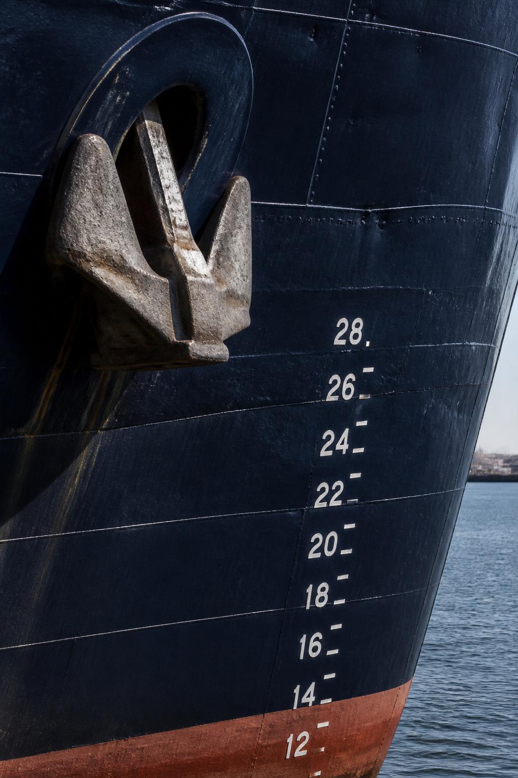 Ship bow with draft markings