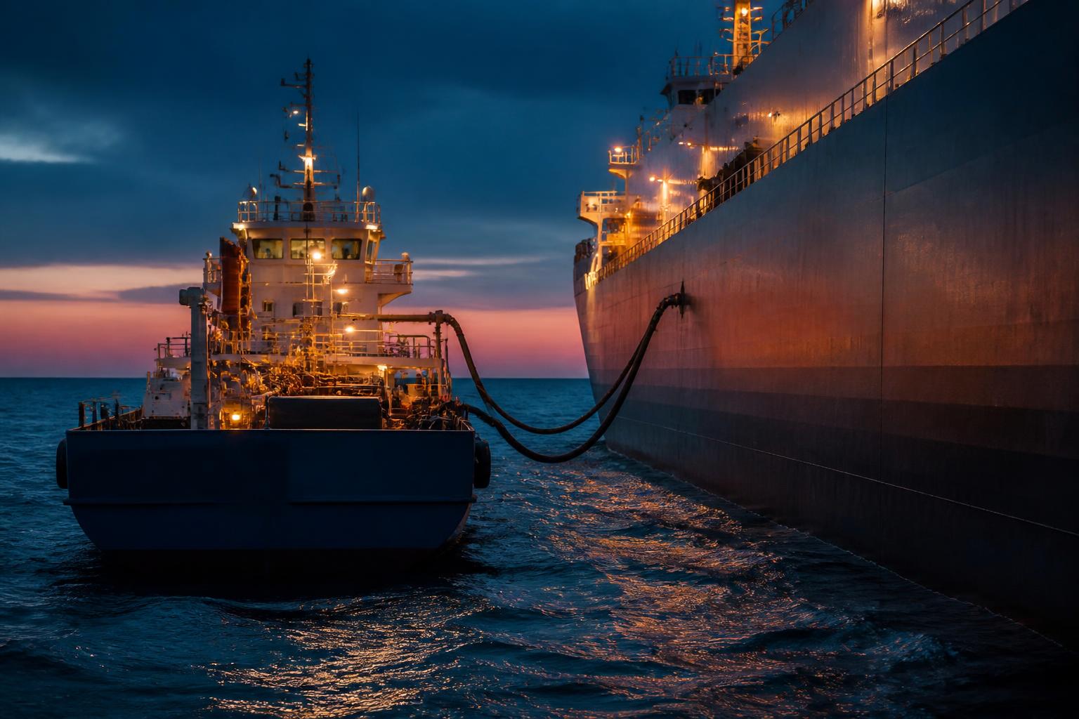 Ship-to-ship bunkering at twilight